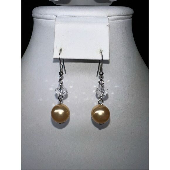 Silver Tone and Faux Pearl and crystal Earrings - Picture 6 of 6